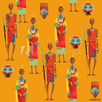 Picture of Ouple of maasai in traditional dress Seamless Background pattern